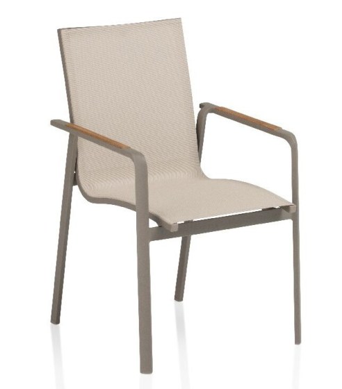 DIAMOND stohovateln&eacute;, hlin&iacute;kov&eacute; křeslo s teakov&yacute;mi područkami - taupe / b&eacute;žov&aacute;