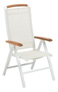 MEMPHIS TEAK polohovac&iacute;, hlin&iacute;kov&eacute; křeslo s teakov&yacute;mi područkami - b&iacute;l&aacute; / b&eacute;žov&aacute;