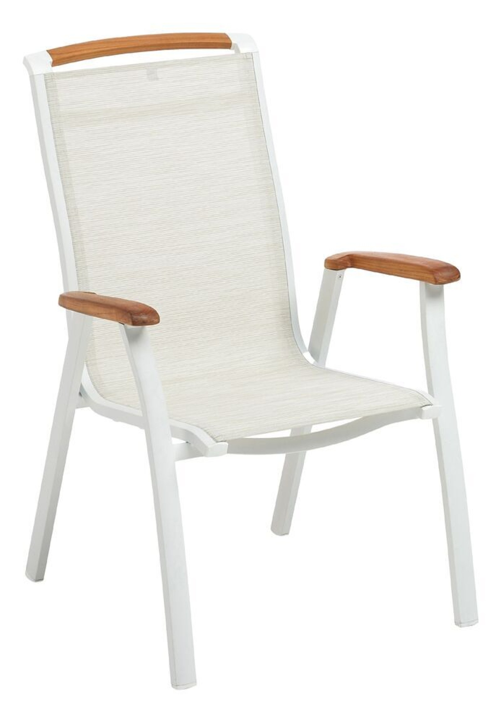 MEMPHIS TEAK stohovateln&eacute;, hlin&iacute;kov&eacute; křeslo s teakov&yacute;mi područkami - b&iacute;l&aacute; / b&eacute;žov&aacute;