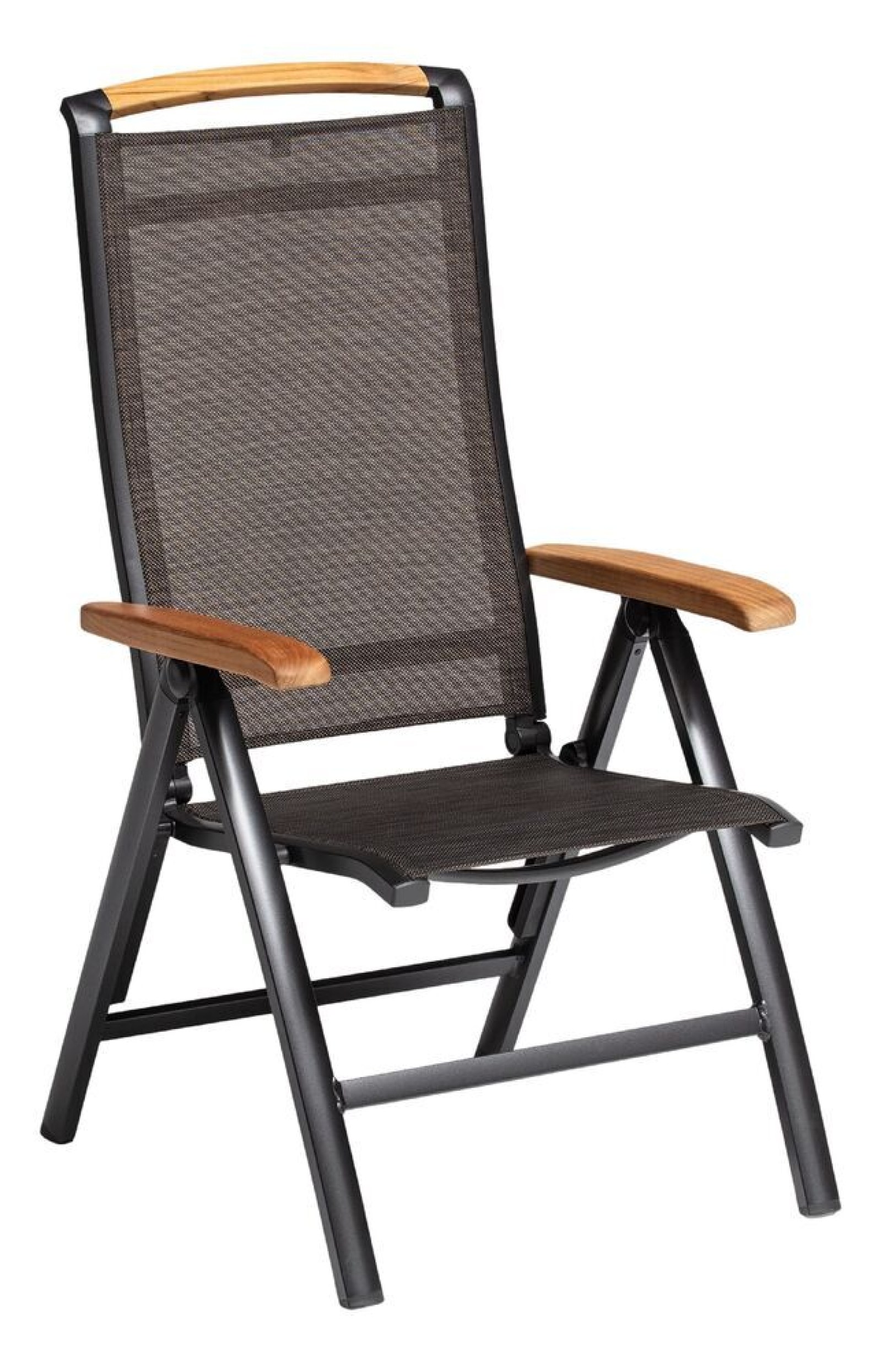 MEMPHIS TEAK polohovac&iacute;, hlin&iacute;kov&eacute; křeslo s teakov&yacute;mi područkami - antracit / bronzov&aacute;