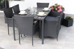 N&aacute;bytek Texim Set Viking L + 4x čern&eacute; křeslo BALI antracit + 1x Bali ratan lavice
