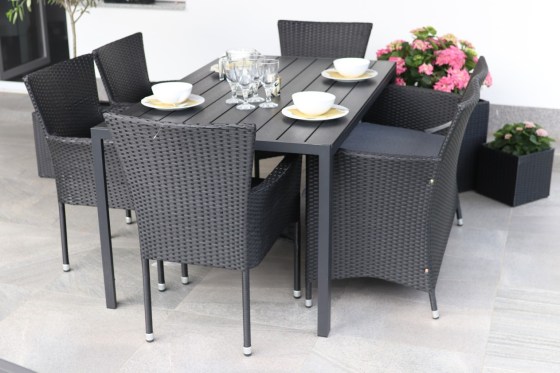 N&aacute;bytek Texim Set Viking L + 4x čern&eacute; křeslo BALI antracit + 1x Bali ratan lavice