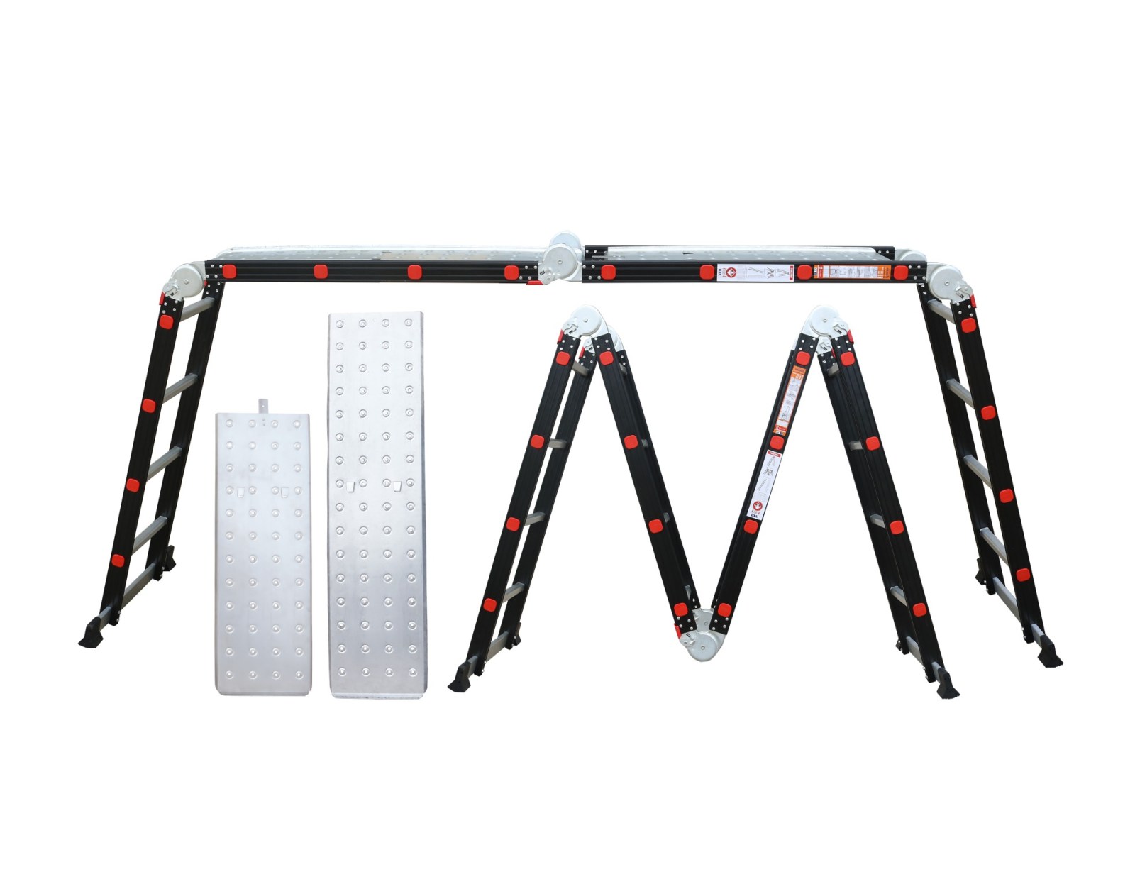 TEXIM Multifunkční hliníkový žebřík 4x4 473 cm NVLG-44 BLACK PREMIUM + kolečka + podlážka