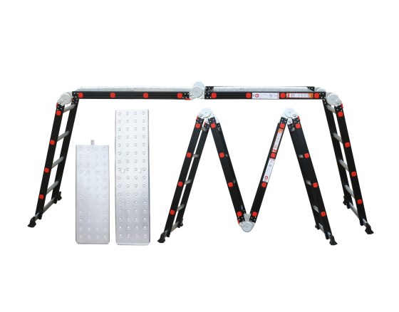 TEXIM Multifunkčn&iacute; hlin&iacute;kov&yacute; žebř&iacute;k 4x4 473 cm NVLG-44 BLACK PREMIUM + kolečka + podl&aacute;žka